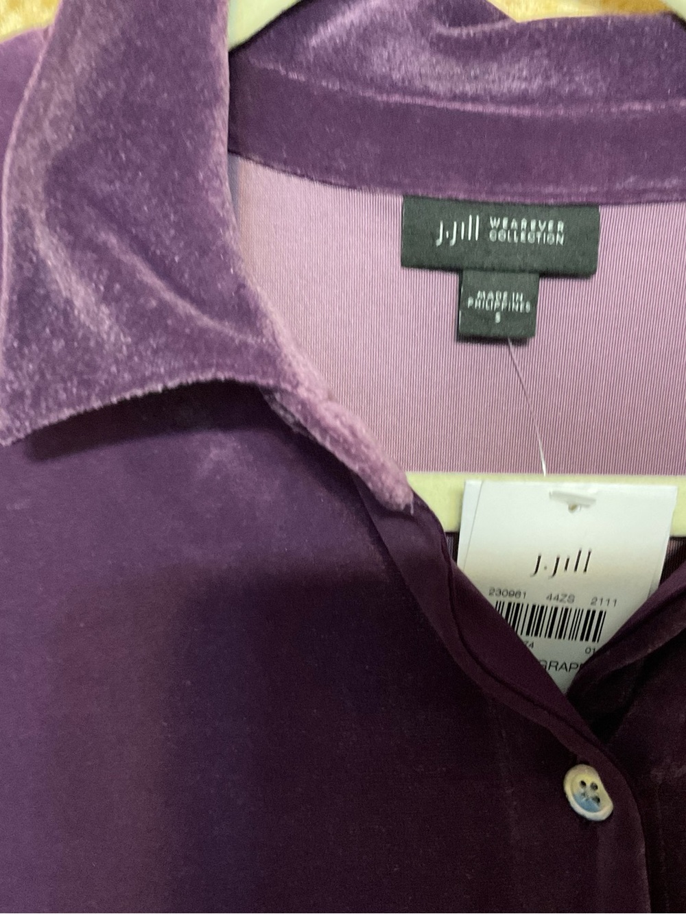 J. Jill Wearever Velvet Button-Front Shirt in Plum - Picture 4 of 7